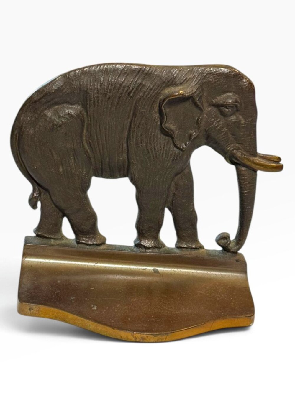 Vintage Cast Iron Elephant Doorstop, Bronze Finish, Single Bookend, 5.5 In Tall,